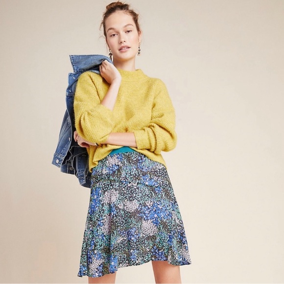 Anthropologie Yellow Mock Neck Cropped Fuzzy Knit Sweater Size Large - Picture 1 of 8